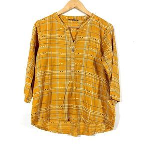 Akkriti by Pantaloons Rayon Mustard Yellow Plaid Blouse, Size XL, MSRP $120